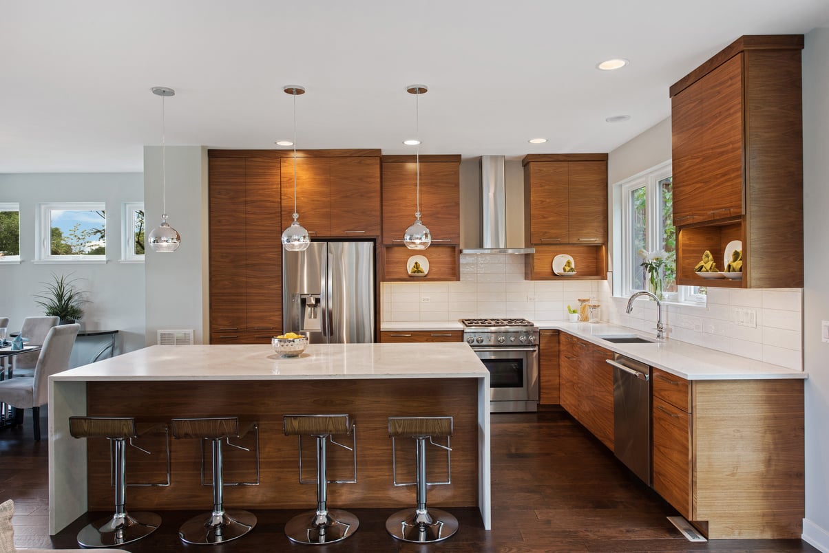 Kitchen with natural wood cabinets